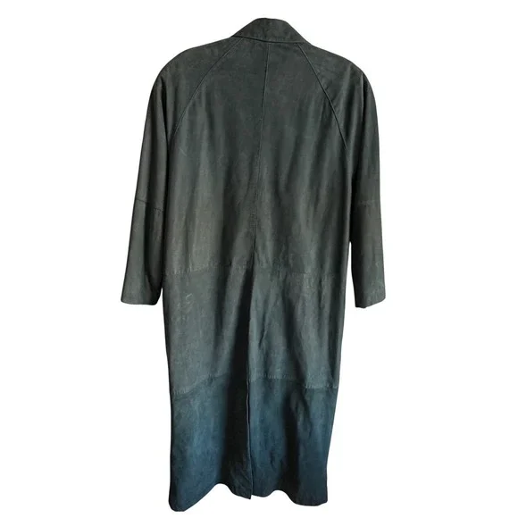 VTG Paris Sport Club Forest Green Suede Duster Coat M Oversized 80s 90s Korea - Picture 5 of 16